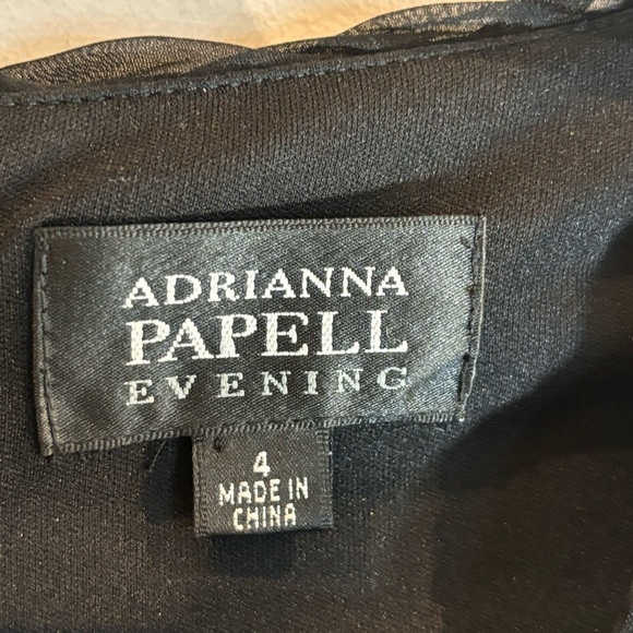 ADRIANNA PAPELL Sz 4 Sheath Midi Dress Faux Wrap Ruffles Sheer Ruching Zipper - Picture 5 of 10